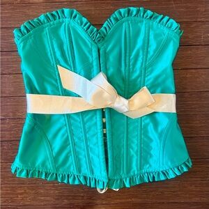 Victoria's Secret Sexy Little Things Green Satin Bustier with Gold Ribbon Y2K S